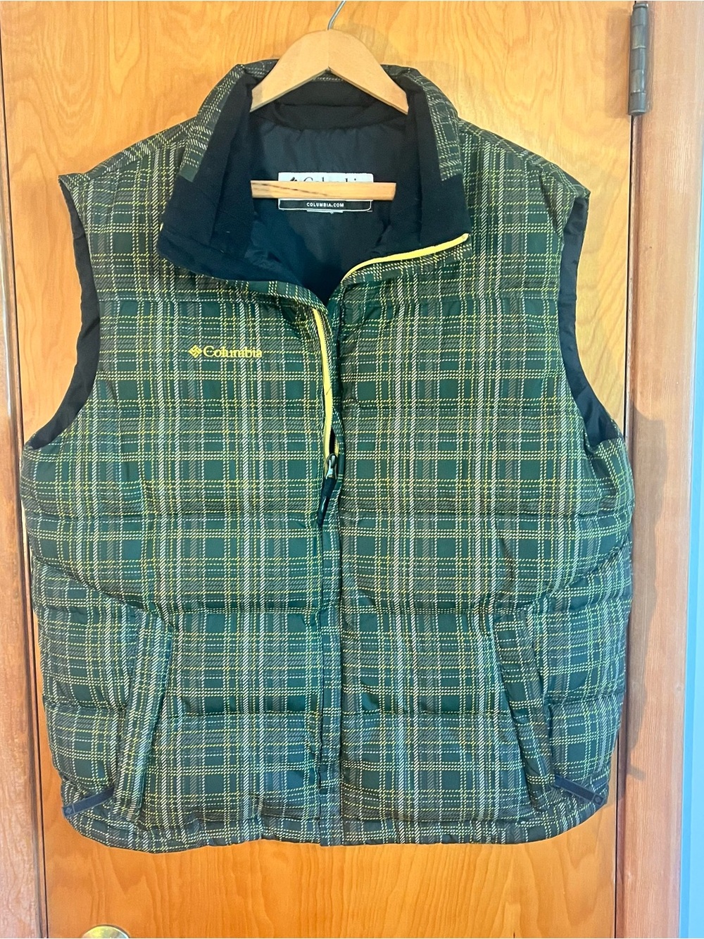 Columbia Men's L Speed Thrills Puffer Vest Gremlin Green Plaid Tartan Down Fill